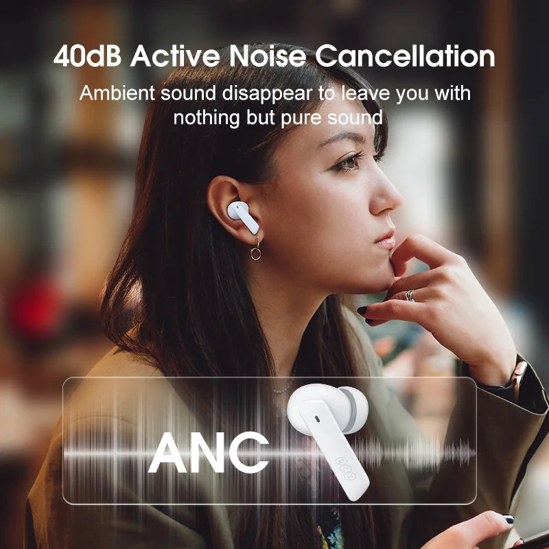 Experience Ultimate Sound with HT05 ANC Wireless Earphones - 40dB Noise Cancelling, Bluetooth 5.2, and 6-Mic ENC for Crystal Clear Calls