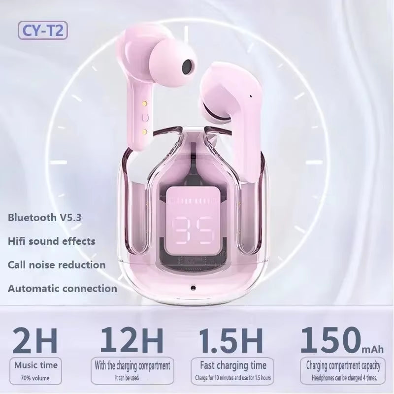 Experience Unmatched Sound with the Original T2 Wireless Bluetooth Earphones - Transparent HIFI Design with LED Power Display for Ultimate Audio Enjoyment!