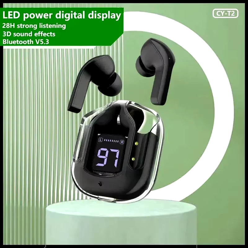 Experience Unmatched Sound with the Original T2 Wireless Bluetooth Earphones - Transparent HIFI Design with LED Power Display for Ultimate Audio Enjoyment!