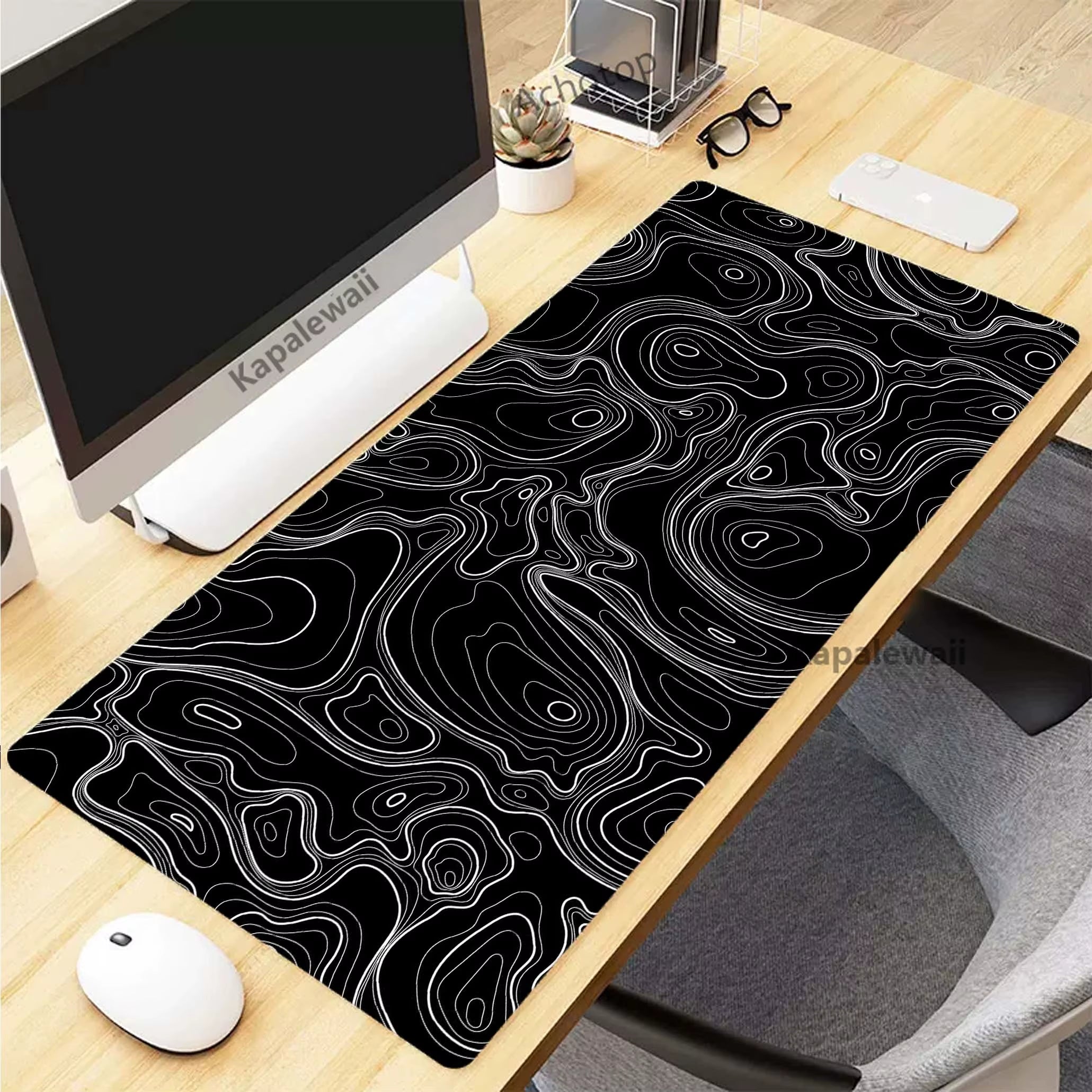 Elevate Your Gaming Experience with the Black and White Topographic Map XXL Mouse Pad - Perfect for Precision and Comfort!