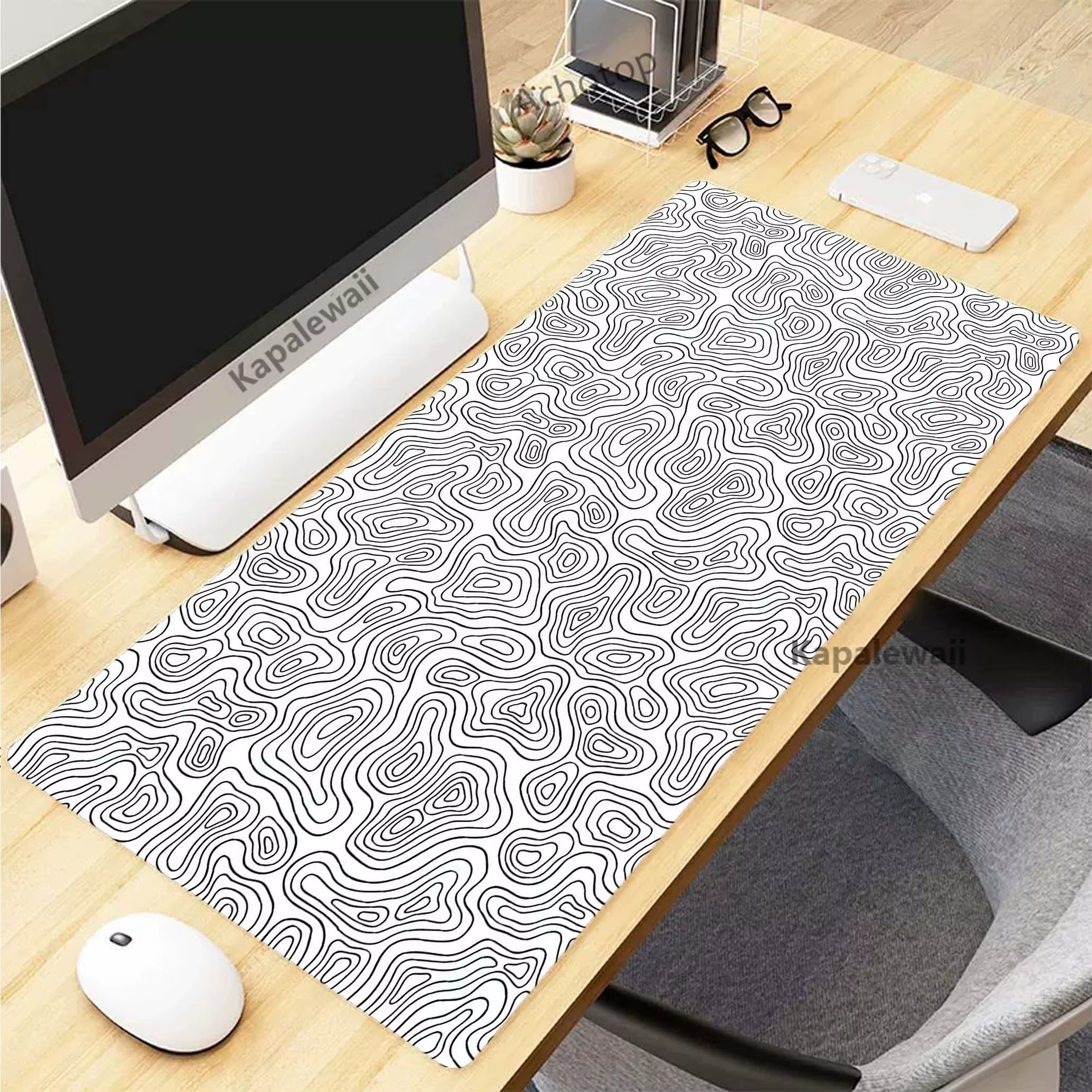 Elevate Your Gaming Experience with the Black and White Topographic Map XXL Mouse Pad - Perfect for Precision and Comfort!