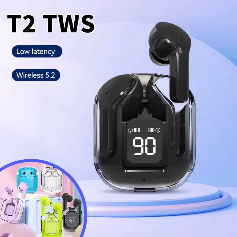 Experience Unmatched Sound with the Original T2 Wireless Bluetooth Earphones - Transparent HIFI Design with LED Power Display for Ultimate Audio Enjoyment!